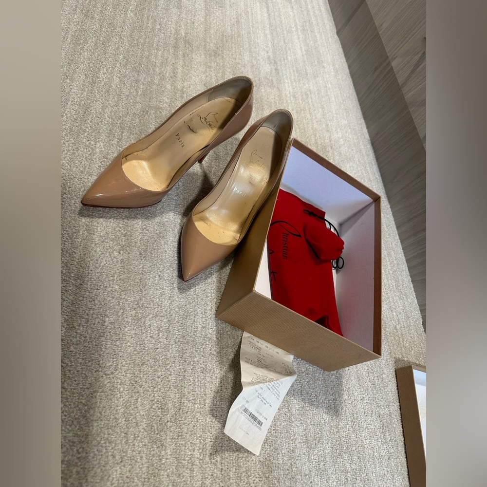 Christian Louboutin’s Pigalle follies 100 in nude. Size 38.5. Worn.